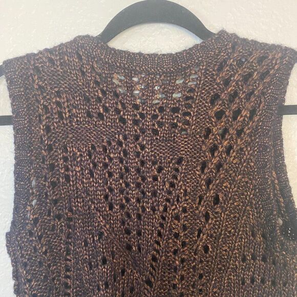 Anthropologie Leo & Sage | Sleeveless Sweater Vest Open Crochet Navy/Copper - Picture 7 of 10